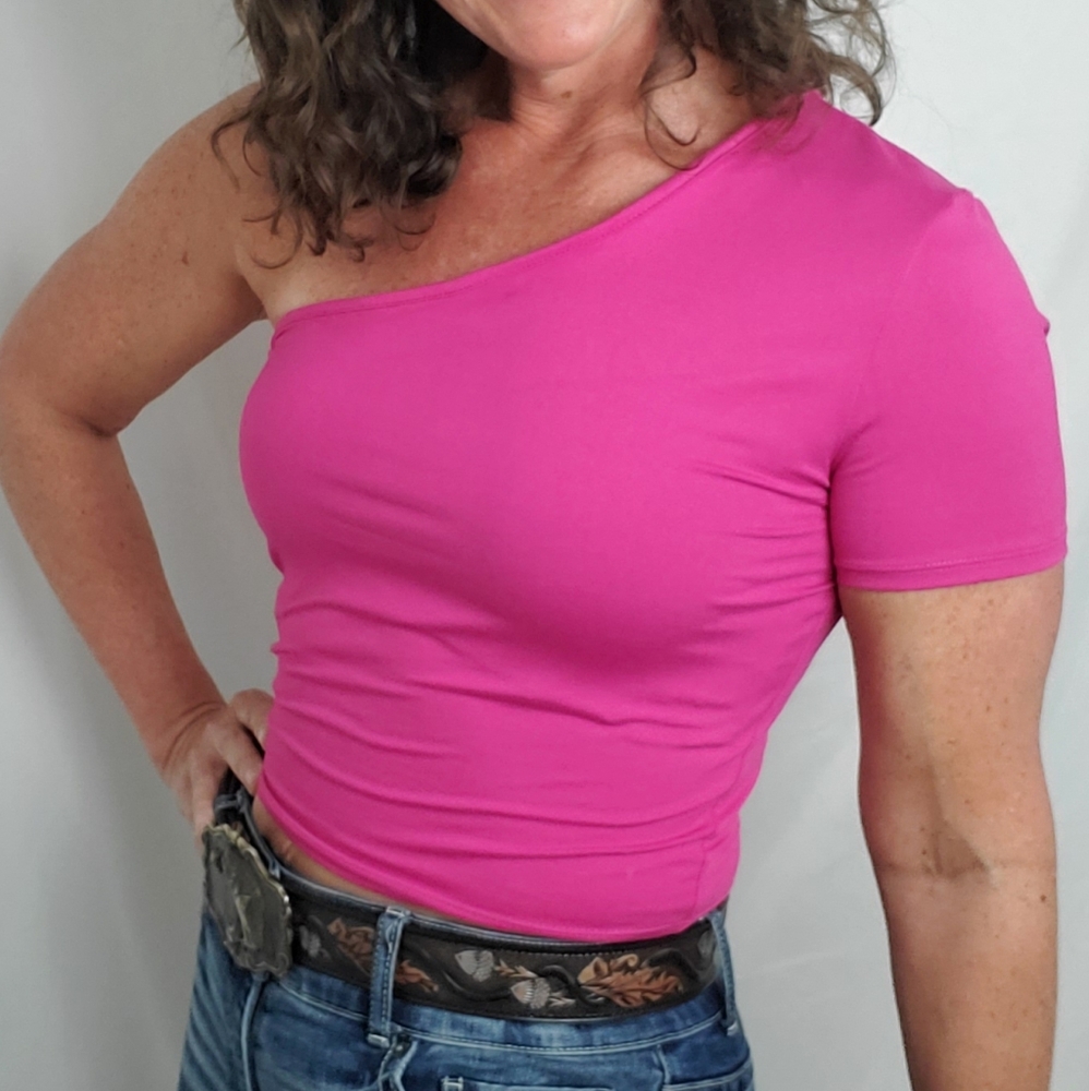 Peach Love 1970s inspired pink asymmetrical blouse